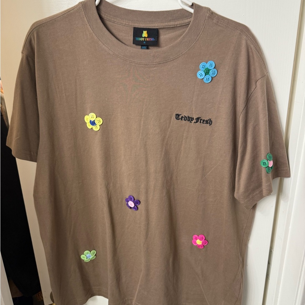 Teddy Fresh Brown Tee with Colorful Flower Accents